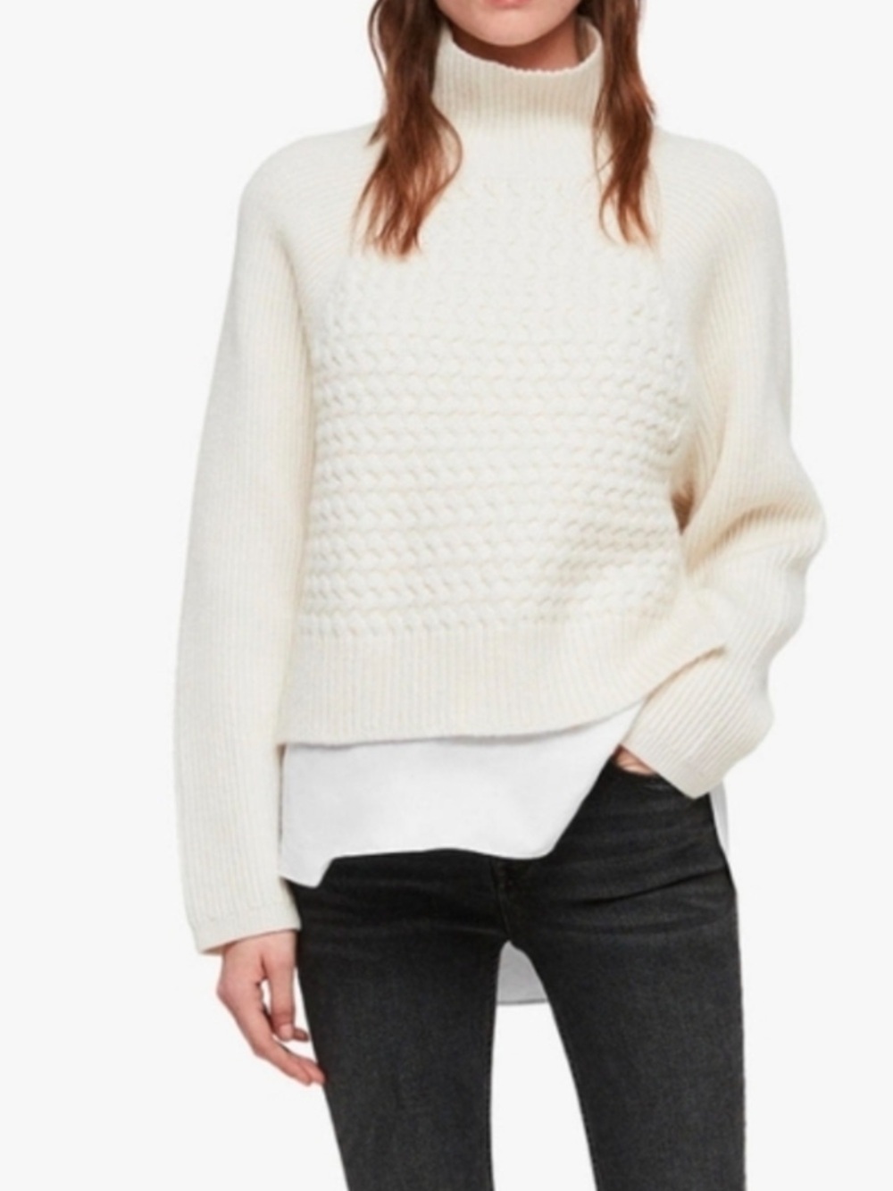 All Saints Jones Cable Knit Funnel Neck Jumper Sweater - Size XS
